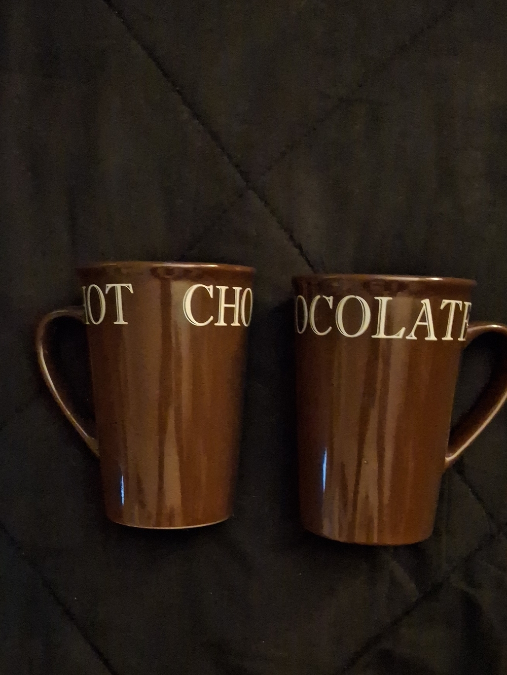 Source Unknown Brown Ceramic 'HOT CHOCOLATE' Mugs - Set of 2 Tall Handles